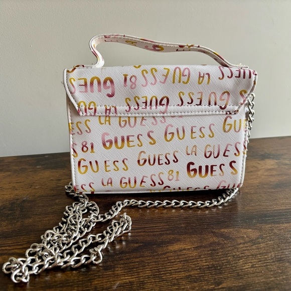 GUESS| Jozy White & Gold Monogram Women's Crossbody Chain Purse Bag Handle - Picture 2 of 7